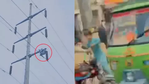 男子爬高压电杆